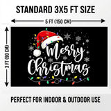 Merry Christmas Flag 3x5 FT Santa Hat String Lights Snowflake Black Banner Wall Decor Indoor Outdoor Holiday Hanging Polyester Sign