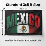 Mexico Flag 3x5 FT Bold Eagle Coat of Arms Green White Red Black Banner Wall Decor Indoor Outdoor Patriotic Hanging Polyester Sign