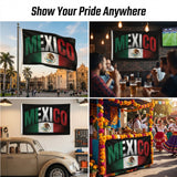 Mexico Flag 3x5 FT Bold Eagle Coat of Arms Green White Red Black Banner Wall Decor Indoor Outdoor Patriotic Hanging Polyester Sign