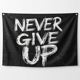 Never Give Up Flag 3x5 FT Motivational Inspirational Quote Black Red White Grunge Banner Wall Decor Gym Office Indoor Hanging Polyester