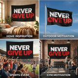 Never Give Up Flag 3x5 FT Motivational Inspirational Quote Black Red White Grunge Banner Wall Decor Gym Office Indoor Hanging Polyester