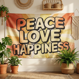 3x5ft Customizable "PEACE LOVE HAPPINESS" Rainbow Flag, Vibrant Gradient Polyester Banner, Ideal for Festivals & Positive Vibes Decor