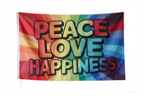 3x5ft Customizable "PEACE LOVE HAPPINESS" Rainbow Flag, Vibrant Gradient Polyester Banner, Ideal for Festivals & Positive Vibes Decor