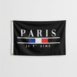 Paris Je T'Aime Flag 3x5 FT French Flag Elegant Minimalist Black White Blue Red Banner Wall Decor Indoor Outdoor Hanging Polyester