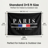 Paris Je T'Aime Flag 3x5 FT French Flag Elegant Minimalist Black White Blue Red Banner Wall Decor Indoor Outdoor Hanging Polyester