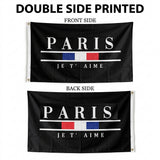 Paris Je T'Aime Flag 3x5 FT French Flag Elegant Minimalist Black White Blue Red Banner Wall Decor Indoor Outdoor Hanging Polyester