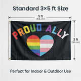 Proud Ally Flag 3x5 FT Rainbow Trans Heart LGBT Pride Equality Black Banner Wall Decor Indoor Outdoor Hanging Sign Polyester