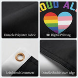 Proud Ally Flag 3x5 FT Rainbow Trans Heart LGBT Pride Equality Black Banner Wall Decor Indoor Outdoor Hanging Sign Polyester