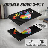 Proud Ally Flag 3x5 FT Rainbow Trans Heart LGBT Pride Equality Black Banner Wall Decor Indoor Outdoor Hanging Sign Polyester