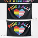 Proud Ally Flag 3x5 FT Rainbow Trans Heart LGBT Pride Equality Black Banner Wall Decor Indoor Outdoor Hanging Sign Polyester