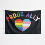 Proud Ally Flag 3x5 FT Rainbow Trans Heart LGBT Pride Equality Black Banner Wall Decor Indoor Outdoor Hanging Sign Polyester