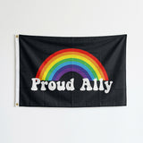 Proud Ally Flag 3x5 FT Rainbow Trans Heart LGBT Pride Equality Black Banner Wall Decor Indoor Outdoor Hanging Sign Polyester