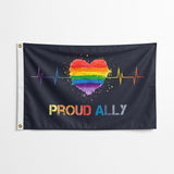 Proud Ally Flag 3x5 FT Rainbow Trans Heart LGBT Pride Equality Black Banner Wall Decor Indoor Outdoor Hanging Sign Polyester