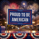 3x5FT Proud To Be American Flag, Navy Blue Patriotic Banner with Red Border & Stars, Polyester Wall Hanging with Brass Grommets for Independence Day