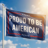 3x5FT Proud To Be American Flag, Navy Blue Patriotic Banner with Red Border & Stars, Polyester Wall Hanging with Brass Grommets for Independence Day
