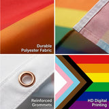 3x5 Ft Progress Pride Flag, Rainbow LGBTQ Pride Flag with Inclusive Chevron Design for Home, Outdoor, Wall and Event Decoration