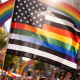 3x5ft Rainbow Stripe American Pride Flag, Black & White Polyester LGBTQ+ Banner with Brass Grommets, Inclusive Decor for Pride Events & Home, Customizable
