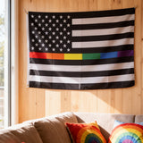 3x5ft Rainbow Stripe American Pride Flag, Black & White Polyester LGBTQ+ Banner with Brass Grommets, Inclusive Decor for Pride Events & Home, Customizable