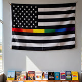 3x5ft Rainbow Stripe American Pride Flag, Black & White Polyester LGBTQ+ Banner with Brass Grommets, Inclusive Decor for Pride Events & Home, Customizable
