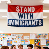 3x5ft "STAND WITH IMMIGRANTS" Flag, Red White Blue Polyester Banner with Brass Grommets, Ideal for Advocacy & Solidarity Events, Customizable