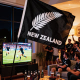 3x5ft New Zealand Silver Fern Flag, Black & White Polyester Banner with Brass Grommets, Ideal for All Blacks Matches & National Pride Displays, Customizable