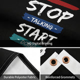 Stop Talking Start Doing Flag 3x5 FT Motivational Inspirational Quote Black Banner Wall Decor Gym Office Indoor Hanging Polyester