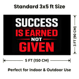 3x5 FT Success Is Earned Not Given Flag Motivational Gym Banner Inspirational Wall Decor for Home Office Fitness Room