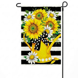 Sunflower Daisy Garden Flag 12x18 Inch Yellow Watering Can Black White Stripe Summer Yard Lawn Outdoor Seasonal Polyester Decor