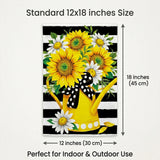 Sunflower Daisy Garden Flag 12x18 Inch Yellow Watering Can Black White Stripe Summer Yard Lawn Outdoor Seasonal Polyester Decor