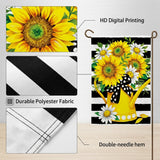 Sunflower Daisy Garden Flag 12x18 Inch Yellow Watering Can Black White Stripe Summer Yard Lawn Outdoor Seasonal Polyester Decor