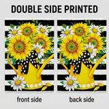 Sunflower Daisy Garden Flag 12x18 Inch Yellow Watering Can Black White Stripe Summer Yard Lawn Outdoor Seasonal Polyester Decor