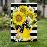Sunflower Daisy Garden Flag 12x18 Inch Yellow Watering Can Black White Stripe Summer Yard Lawn Outdoor Seasonal Polyester Decor