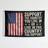 Support The Country You Live In Flag 3x5 FT Patriotic Grunge Black Red White Star Banner Wall Decor Indoor Outdoor Hanging Polyester