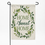 12x18 Inch Home Sweet Home Garden Flag, Green Leaf Floral Wreath Yard Decor for Front Porch, Lawn, Patio and Outdoor Display