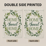 12x18 Inch Home Sweet Home Garden Flag, Green Leaf Floral Wreath Yard Decor for Front Porch, Lawn, Patio and Outdoor Display