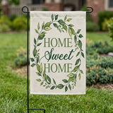 12x18 Inch Home Sweet Home Garden Flag, Green Leaf Floral Wreath Yard Decor for Front Porch, Lawn, Patio and Outdoor Display