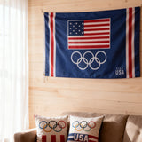 3x5ft Team USA Olympic Flag, Blue Polyester Banner with US Flag & Olympic Rings, Ideal for Olympic Viewing Parties & Home Decor, Customizable