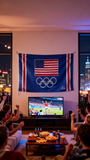 3x5ft Team USA Olympic Flag, Blue Polyester Banner with US Flag & Olympic Rings, Ideal for Olympic Viewing Parties & Home Decor, Customizable