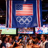 3x5ft Team USA Olympic Flag, Blue Polyester Banner with US Flag & Olympic Rings, Ideal for Olympic Viewing Parties & Home Decor, Customizable