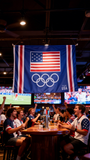 3x5ft Team USA Olympic Flag, Blue Polyester Banner with US Flag & Olympic Rings, Ideal for Olympic Viewing Parties & Home Decor, Customizable