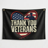 Thank You Veterans Flag 3x5 FT Patriotic Military Salute USA Heart Banner Wall Decor Veterans Day Indoor Outdoor Hanging Polyester