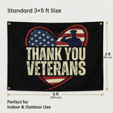 Thank You Veterans Flag 3x5 FT Patriotic Military Salute USA Heart Banner Wall Decor Veterans Day Indoor Outdoor Hanging Polyester