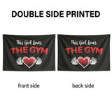 This Girl Loves The Gym Flag 3x5 FT Fitness Dumbbell Heart Banner Black Red Wall Decor Home Gym Studio Indoor Hanging Polyester