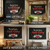 This Girl Loves The Gym Flag 3x5 FT Fitness Dumbbell Heart Banner Black Red Wall Decor Home Gym Studio Indoor Hanging Polyester
