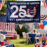 USA 250th Anniversary Flag 3x5ft, Navy Blue Polyester Banner with Stars & Stripes Design, Durable Indoor Outdoor Wall Hanging for Patriotic Celebrations, Customizable