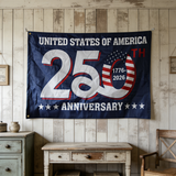 USA 250th Anniversary Flag 3x5ft, Navy Blue Polyester Banner with Stars & Stripes Design, Durable Indoor Outdoor Wall Hanging for Patriotic Celebrations, Customizable