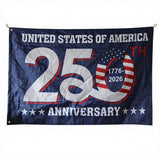 USA 250th Anniversary Flag 3x5ft, Navy Blue Polyester Banner with Stars & Stripes Design, Durable Indoor Outdoor Wall Hanging for Patriotic Celebrations, Customizable