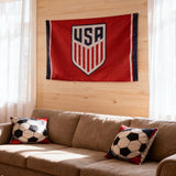 3x5ft USA Soccer Team Crest Flag, Red Polyester Banner with US Soccer Shield Logo, Ideal for World Cup Viewing Parties & Fan Caves, Customizable