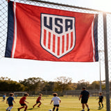 3x5ft USA Soccer Team Crest Flag, Red Polyester Banner with US Soccer Shield Logo, Ideal for World Cup Viewing Parties & Fan Caves, Customizable