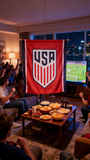 3x5ft USA Soccer Team Crest Flag, Red Polyester Banner with US Soccer Shield Logo, Ideal for World Cup Viewing Parties & Fan Caves, Customizable